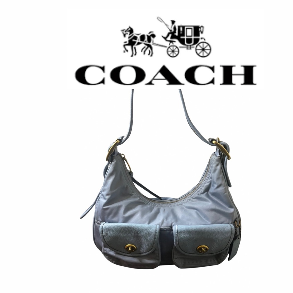 Coach EUC Bluebell Nylon & Leather Cargo Hobo Bag